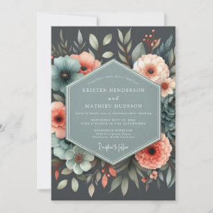 Invitación Boda Botánica Coral Pizarra
