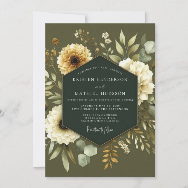 Invitación Boda Botánica Crema Caqui (Anverso)