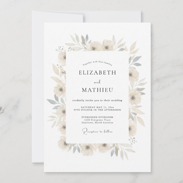 Invitación Boda Botánica Cremosa y Ligera (Anverso)