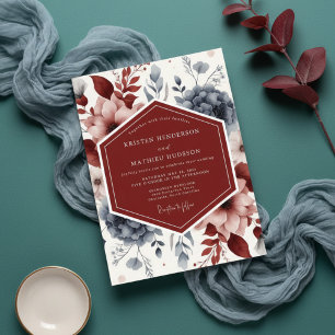 Invitación Boda Botánica Crepuscular Borgoña