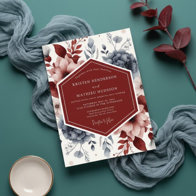 Invitación Boda Botánica Crepuscular Borgoña (Subido por el creador)