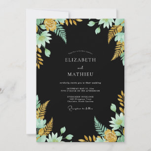 Invitación Boda Botánica Daurada de Menta Negra