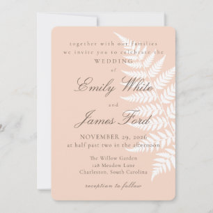 Invitación Boda botánica de 5x7 de helecho blanco y melocotón