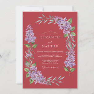 Invitación Boda Botánica de Acuarela de Lavanda Carmesí