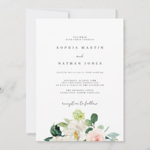 Invitación Boda Botánica de Acuarela en Marfil Sonrojado