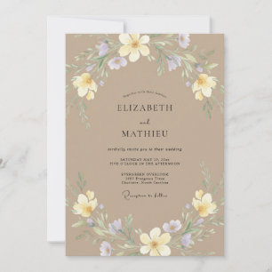 Invitación Boda Botánica de Acuarela Lavanda Grisácea