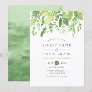 Invitación Boda Botánica de Acuarela Moderna Verde