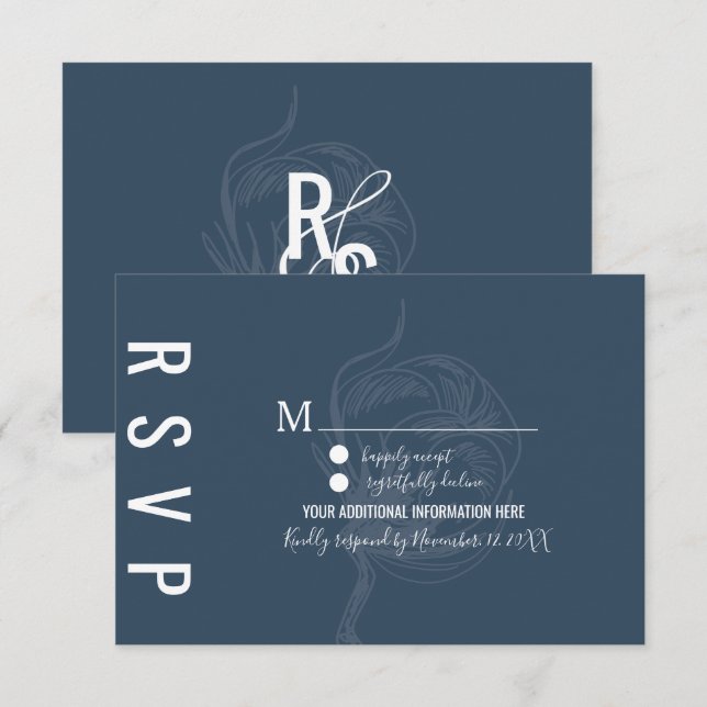 Invitación Boda Botánica de Algodón Azul (Anverso / Reverso)
