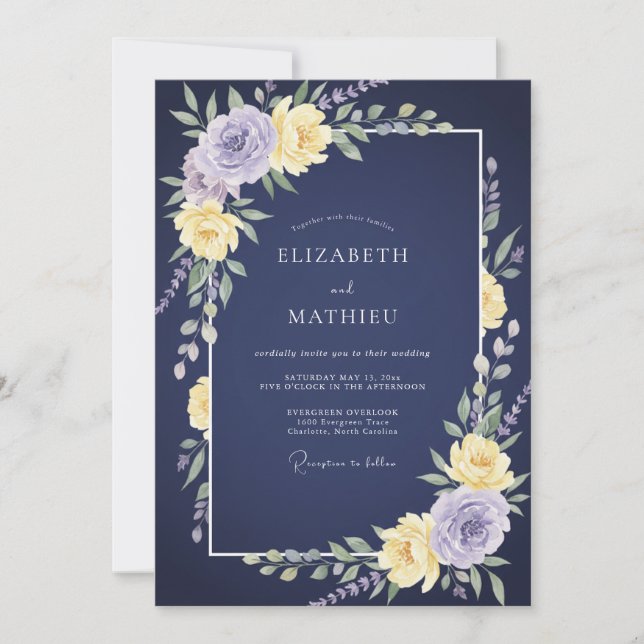Invitación Boda Botánica de Ámbar Naval (Anverso)
