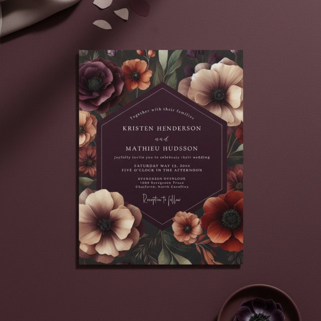 Invitación Boda Botánica de Anémona Ciruela Romance (Subido por el creador)