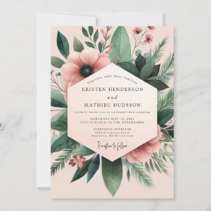 Invitación Boda Botánica de Anémona Rosada