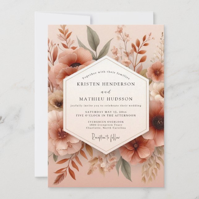 Invitación Boda Botánica de Arcilla Silenciada (Anverso)