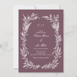 Invitación Boda Botánica de Arte de Línea Blanca con Ciruela 