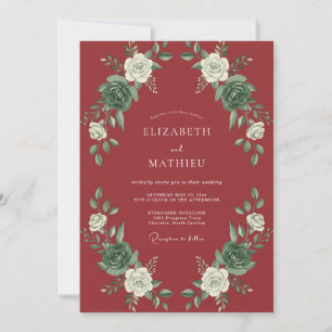 Invitación Boda Botánica de Blanco Carmesí