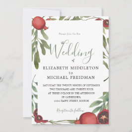 Invitación Boda botánica de Borgoña Granadas Hojas