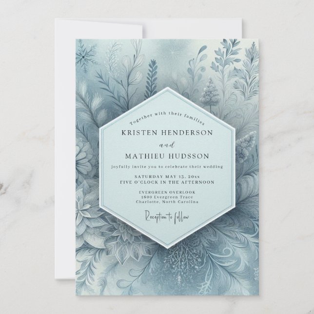 Invitación Boda botánica de bosque azul polvoriento (Anverso)