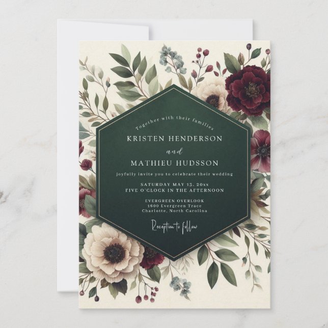 Invitación Boda Botánica de Bosque en Borgoña (Anverso)