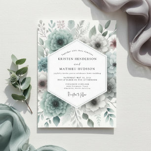 Invitación Boda Botánica de Bosque en Verde Azulado