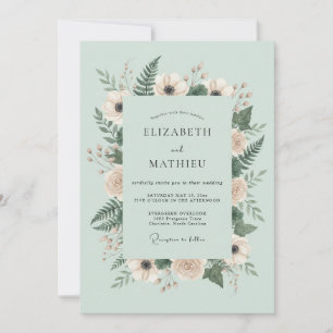 Invitación Boda botánica de bosque en verde menta