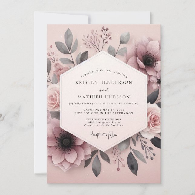 Invitación Boda Botánica de Ceniza Malva (Anverso)