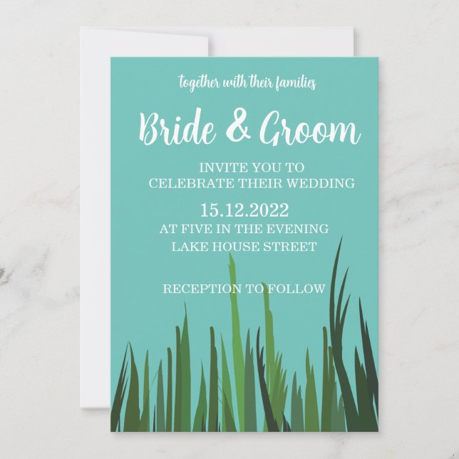Invitación Boda Botánica de Césped Verde (Anverso)