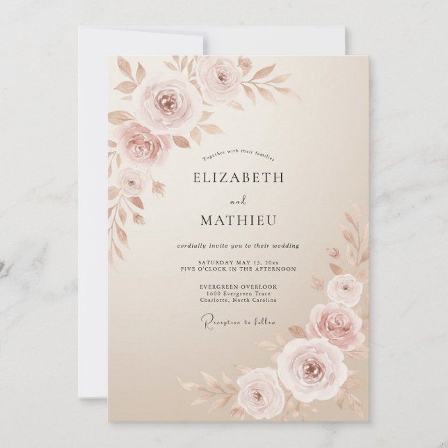 Invitación Boda Botánica de Champán Vintage (Anverso)