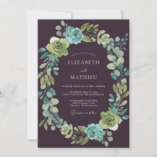 Invitación Boda Botánica de Ciruela Azul Profunda
