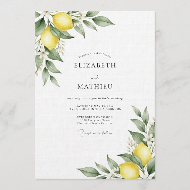 Invitación Boda Botánica de Cítricos Amarillos (Anverso)