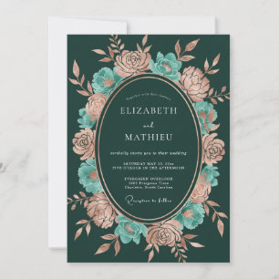 Invitación Boda Botánica de Cobre Verde Cazador