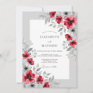 Invitación Boda Botánica de Color Carmesí Pulido