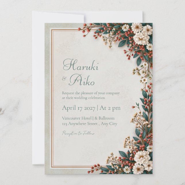 Invitación Boda Botánica de Coral Berry (Anverso)