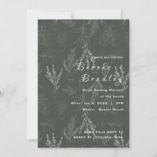 Invitación Boda botánica de estilo tiza verde oscuro