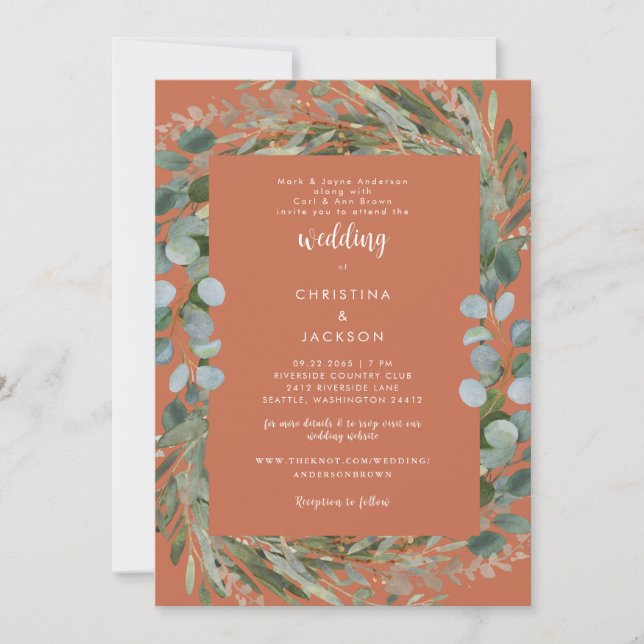 Invitación Boda Botánica de Eucalipto Terracota III (Anverso)
