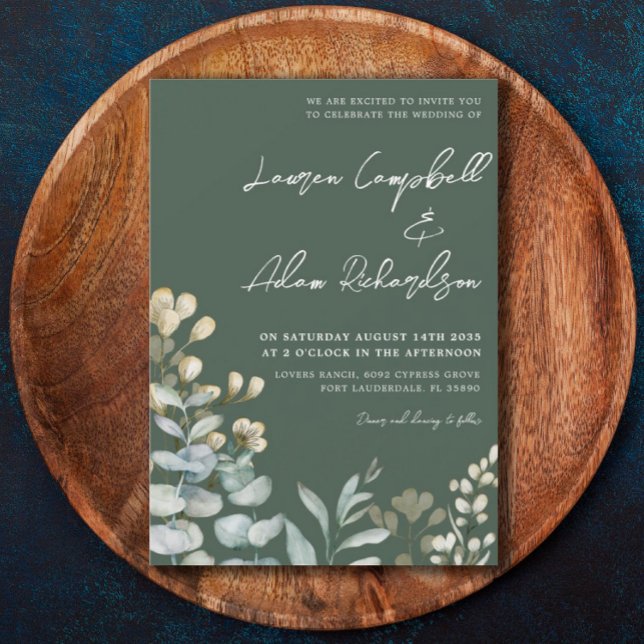 Invitación Boda Botánica de Eucalipto Verde Oscuro Boho (Subido por el creador)