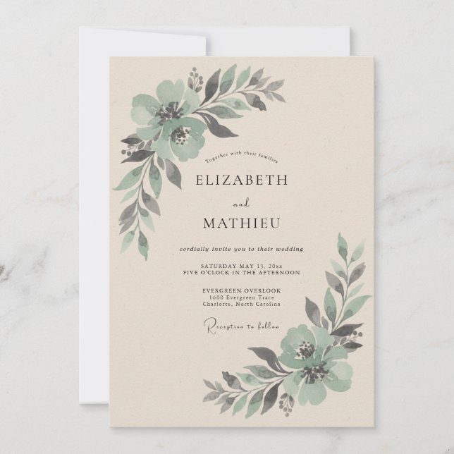 Invitación Boda Botánica de Flor de Salvia (Anverso)