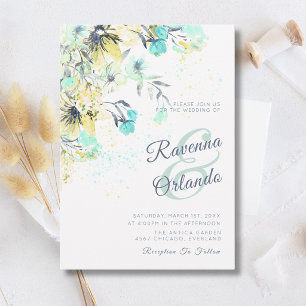 Invitación Boda Botánica de Flor Silvestre Pastel Romance Azu