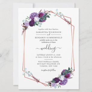 Invitación Boda Botánica de Floral Geométrica de Verdor Púrpu