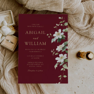 Invitación Boda botánica de flores silvestres blancas y borgo