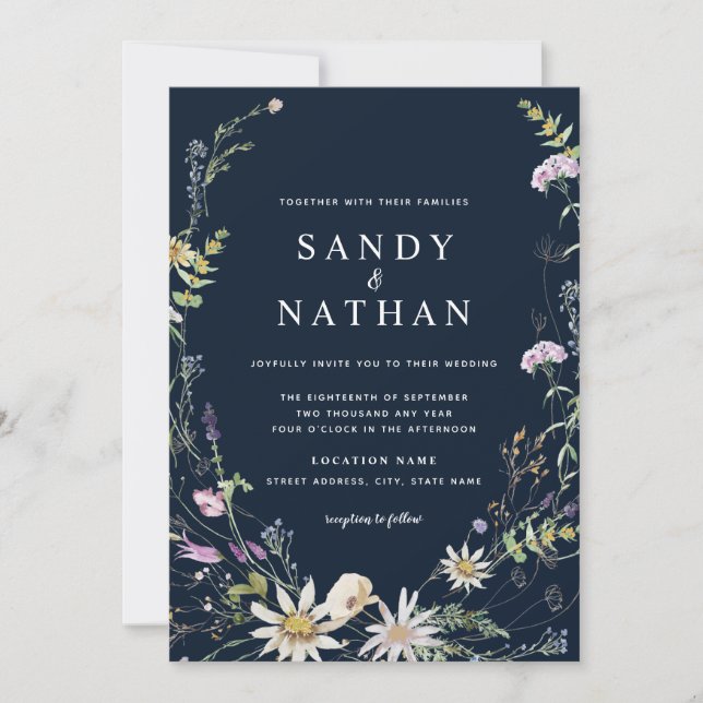 Invitación Boda botánica de flores silvestres caprichosas de  (Anverso)