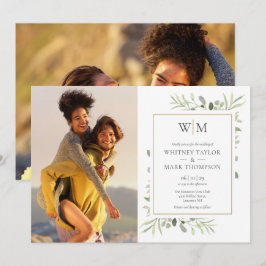Invitación Boda Botánica de Foto con Monograma y Verdor