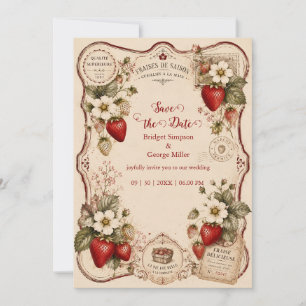 Invitación Boda Botánica de Fresa Victoriana