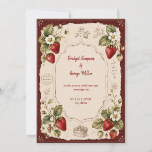 Invitación Boda botánica de fresa victoriana