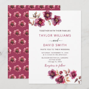 Invitación Boda Botánica de Hellebore Borgoña