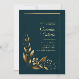 Invitación Boda Botánica de Hoja Dorada de la Marina