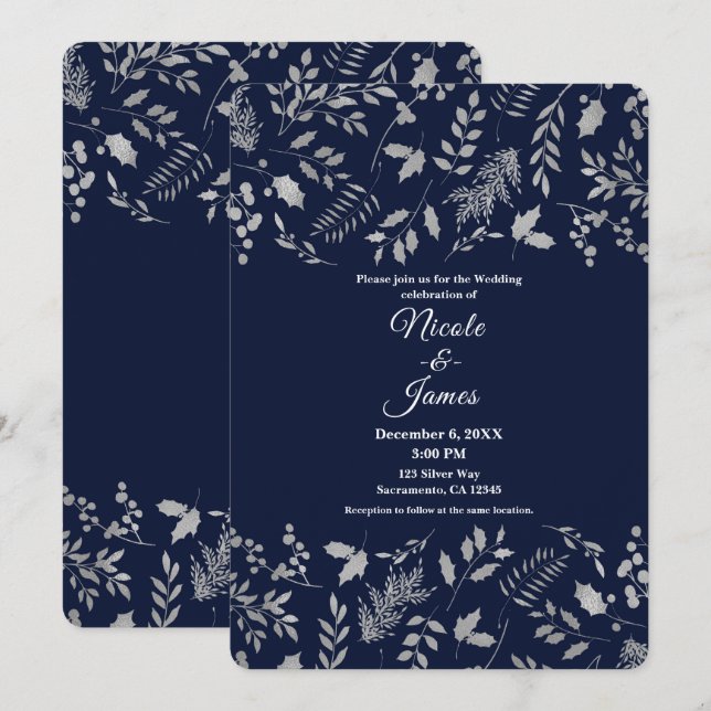 Invitación Boda Botánica de Hojas Azules y Plateadas de Invie (Anverso / Reverso)