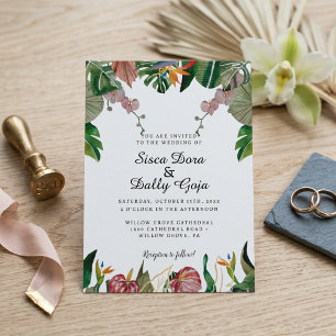Invitación Boda Botánica de Hojas de Acuarela Tropical