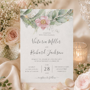 Invitación Boda botánica de hojas de eucalipto doradas