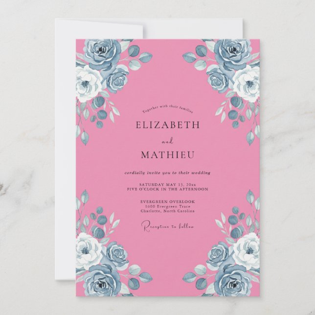 Invitación Boda Botánica de Impacto Rosa (Anverso)