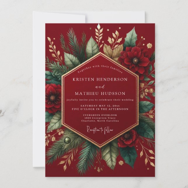 Invitación Boda Botánica de Invierno Borgoña (Anverso)