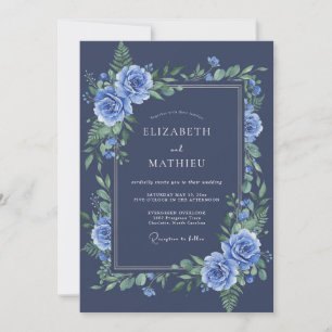 Invitación Boda Botánica de Invierno en Azul Marino
